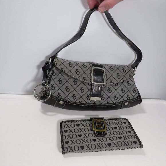 XOXO Handbags - XOXO Black & Gray Brocade Handbag & Wallet Bag Purse